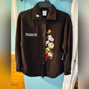 PEANUTS Gang Shirt Jacket Wm XS Snoopy Charlie Lucy Woodchuck Brushed Poly NWT